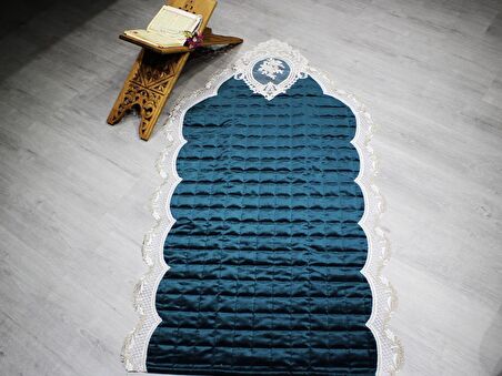 Fransız Güpürlü Minel Kapitoneli Kadife Seccade Yeşil