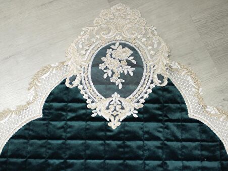 Fransız Güpürlü Minel Kapitoneli Kadife Seccade Yeşil