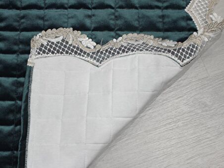 Fransız Güpürlü Minel Kapitoneli Kadife Seccade Yeşil