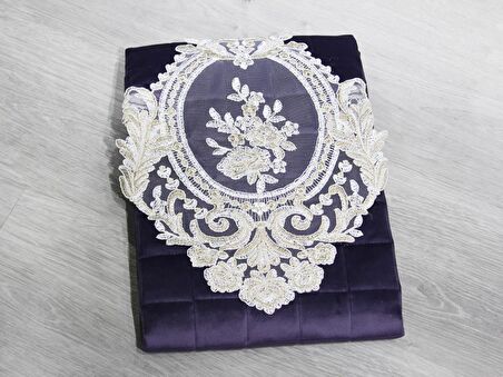 Fransız Güpürlü Minel Kapitoneli Kadife Seccade Lila