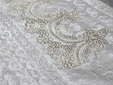 Çeyiz Diyarı Fransız Güpürlü Lisa Kadife Seccade Krem Gold