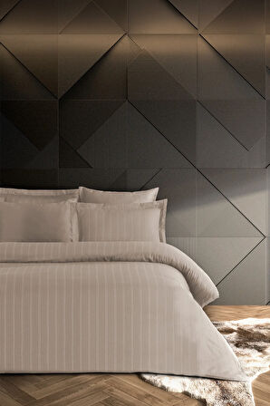 Pierre Cardin Çizgili Saten Nevresim Takımı Çift Kişilik Voyage Bej