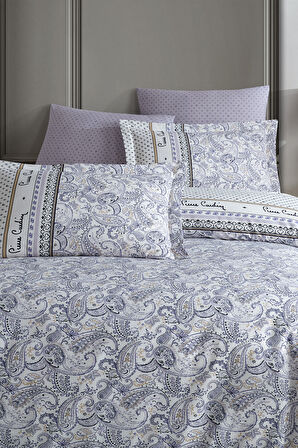 PİERRE CARDİN PAMUK Ranforce Nevresim Takımı Çift Kişilik Etnic İndigo