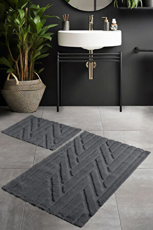 Pierre Cardin Pamuk Banyo Paspas Seti Twist Antrasit