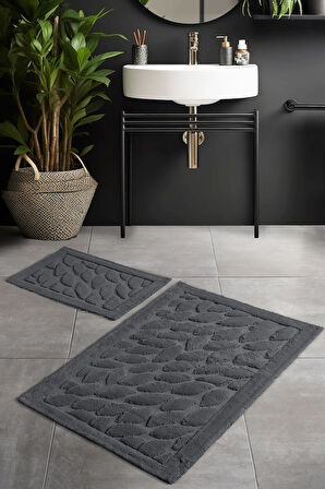 Pierre Cardin Pamuk Banyo Paspas Seti Leaf Antrasit