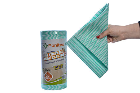 Ponitex 4450 (1 Adet) Süper Emici Perforeli Pratik Hassas Temizlik Bezi 50 Yaprak 25x30 cm. (YEŞİL)