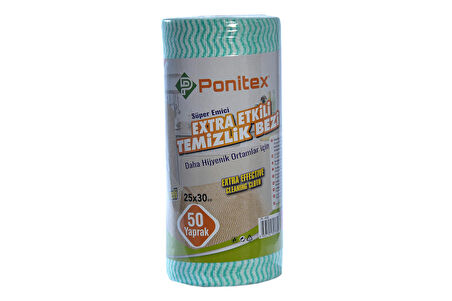 Ponitex 4450 (1 Adet) Süper Emici Perforeli Pratik Hassas Temizlik Bezi 50 Yaprak 25x30 cm. (YEŞİL)