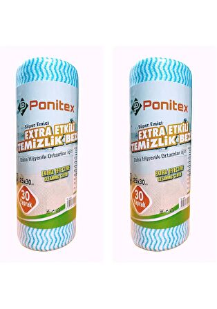 Ponitex 4430 Süper Emici Perforeli Pratik Hassas Temizlik Bezi 30 Yaprak Rulo 25x30 cm. (2 ADET)