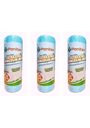 Ponitex 4430 Süper Emici Perforeli Pratik Hassas Temizlik Bezi 30 Yaprak Rulo 25x30 cm. (3 ADET)