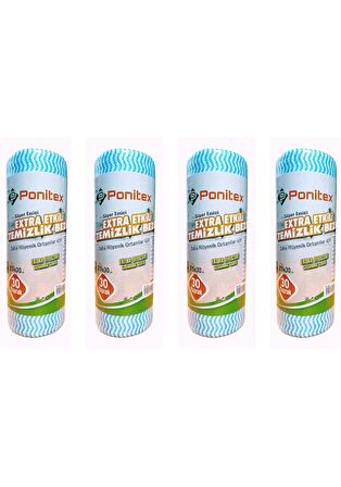 Ponitex 4430 Süper Emici Perforeli Pratik Hassas Temizlik Bezi 30 Yaprak Rulo 25x30 cm. (4 ADET)