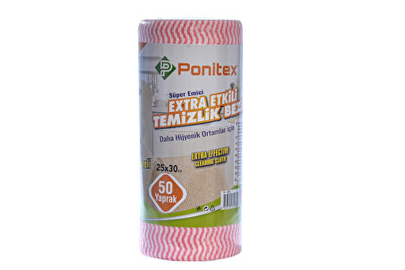 Ponitex 4450 (1 Adet) Süper Emici Perforeli Pratik Hassas Temizlik Bezi 50 Yaprak 25x30 cm. (PEMBE)