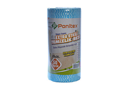 Ponitex 4450 (1 Adet) Süper Emici Perforeli Pratik Hassas Temizlik Bezi 50 Yaprak 25x30 cm. (MAVİ)