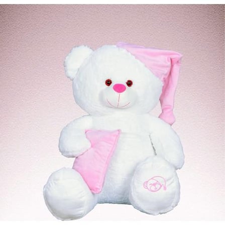 Peluş Uyku Ayıcığı Pembe Kapüşonlu 50 cm