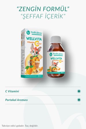 Wellvalens Wellvita Vitamin C Şurup 100 ml - Çocuklar İçin C Vitamini Takviyesi - Portakal Aromalı Sıvı Form