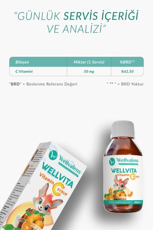 Wellvalens Wellvita Vitamin C Şurup 100 ml - Çocuklar İçin C Vitamini Takviyesi - Portakal Aromalı Sıvı Form