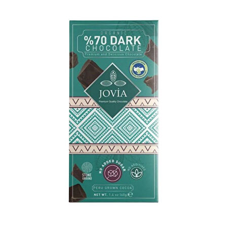 Jovia Organik Şekersiz %70 Bitter Çikolata 40gr