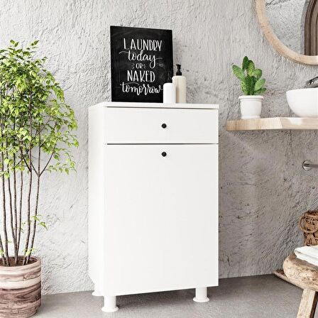 Chancolye Beyaz Çamaşır Sepeti Çekmeceli Banyo Dolabı