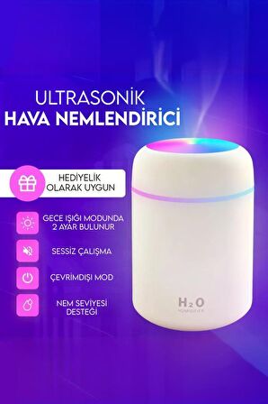 H2o Humidifier Hava-Oda- Araç Nemlendirici Led Işıklı Buhar Makinesi Beyaz