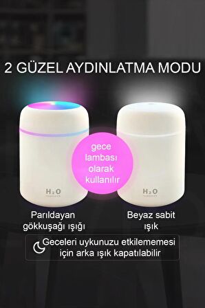 H2o Humidifier Hava-Oda- Araç Nemlendirici Led Işıklı Buhar Makinesi Beyaz