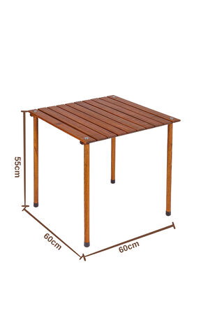 60*60*55 Cm Ahşap Katlanır Rulo Kamp Ve Piknik Masası Kahverengi