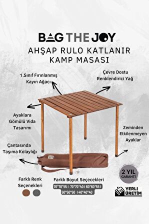 60*60*55 Cm Ahşap Katlanır Rulo Kamp Ve Piknik Masası Kahverengi