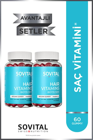 Hair Biotin 5000 mcg Ahududu Aromalı Şekersiz Çiğnenebilir Saç Vitamini 60 Gummy x2 Adet