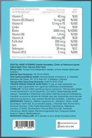 Hair Biotin 5000 mcg Ahududu Aromalı Şekersiz Çiğnenebilir Saç Vitamini 60 Gummy x2 Adet