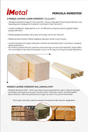 imetal Sarar Tek Bölümlü Hazır Ahşap Pergola Seti 85 x 85 mm Ahşaplar ve Tente Dahil