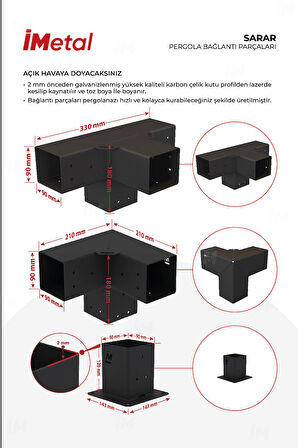 İmetal Sarar İki Bölümlü Hazır Ahşap Pergola Bağlantı Seti 85 x 85 mm Ahşaplar için