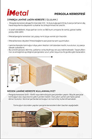 İmetal Sarar Duvardan Tek Bölümlü Hazır Ahşap Pergola Seti 85 x 85 mm Ahşaplar ve Tente Dahil