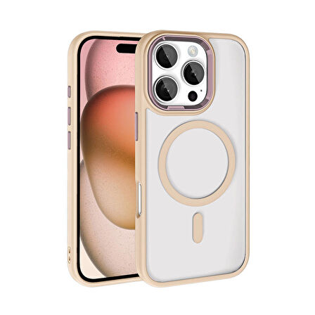 iPhone 16 Pro Max Kılıf Renkli Kenar Şeffaf Kamera Çevresi Metal Magsafe TPU Silikon