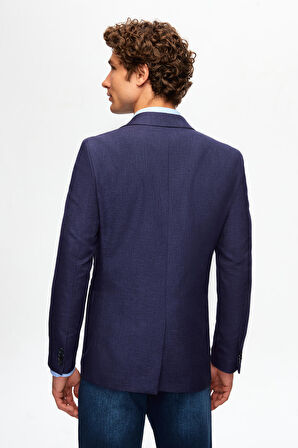 Twn Slim Fit Lacivert Armürlü Blazer Kumaş Ceket 0EF04R106409D