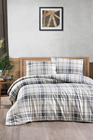 Menderes Home Cotton Collection Flanel Çift Kişilik Nevresim Takımı Gray Natur