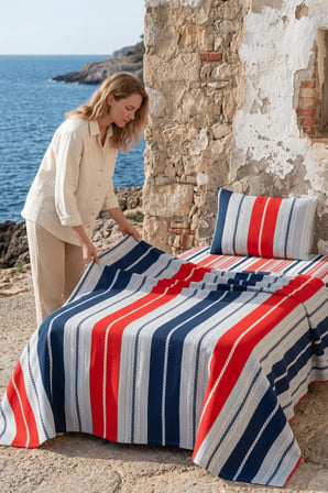 La Notte Marin Stripe Tek Kişilik 3 Parça Pike Takımı 160x230 + 100x200 + 50x70 cm