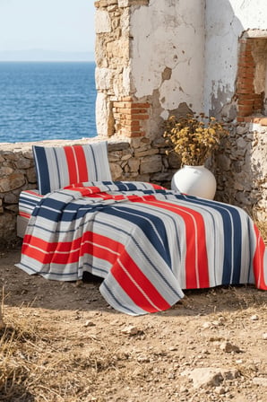 La Notte Marin Stripe Tek Kişilik 3 Parça Pike Takımı 160x230 + 100x200 + 50x70 cm