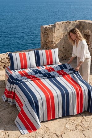 La Notte Marin Stripe Çift Kişilik 4 Parça Pike Takımı 210x230 + 160x200 + 2/50x70 cm