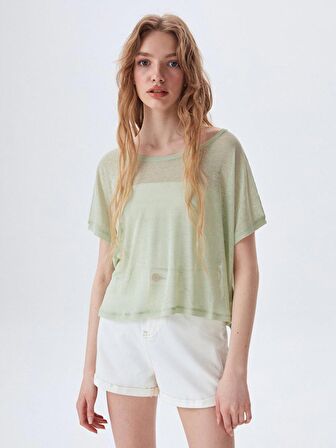 Loose Fit Ince Yeşil t-shirt