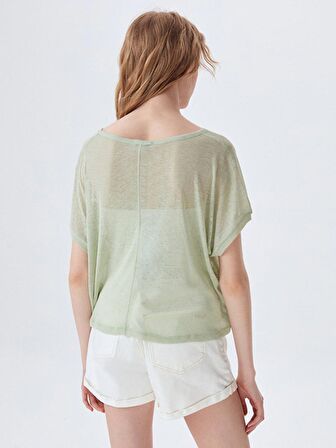 Loose Fit Ince Yeşil T-shırt