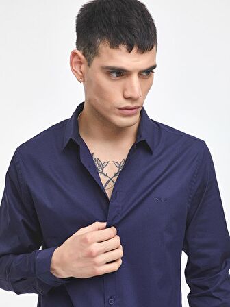 LTB DESENA Erkek Sade Cepli Gömlek Lacivert