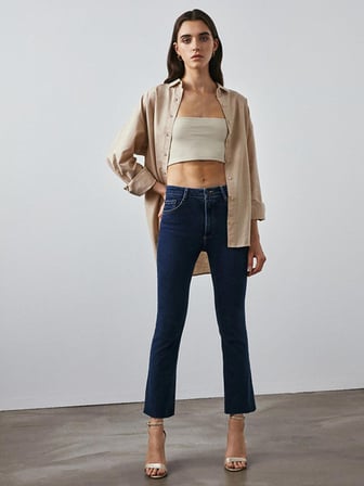 Lynda Yüksek Bel Cropped Flare Jean Pantolon