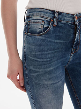 Amy X Düz Paça Yüksek Bel Orta Mavi Jean Pantolon