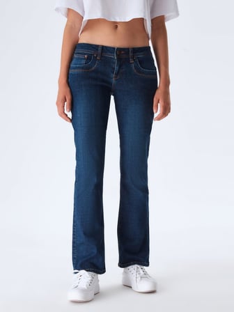 Valerıe Boru Paça Düşük Bel Mid Indigo Jean Pantolon