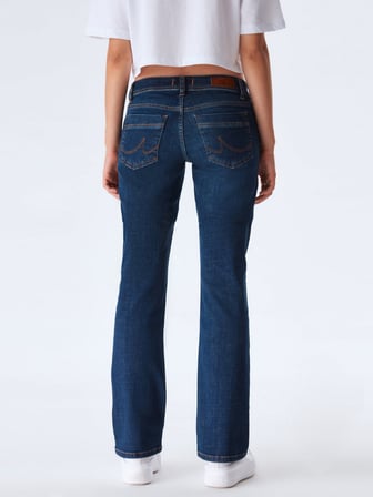 Valerıe Boru Paça Düşük Bel Mid Indigo Jean Pantolon