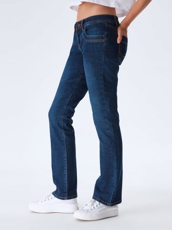 Valerıe Boru Paça Düşük Bel Mid Indigo Jean Pantolon