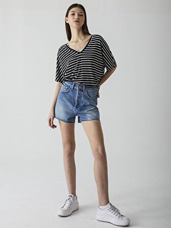 Ları Yüksek Bel Jean Şort