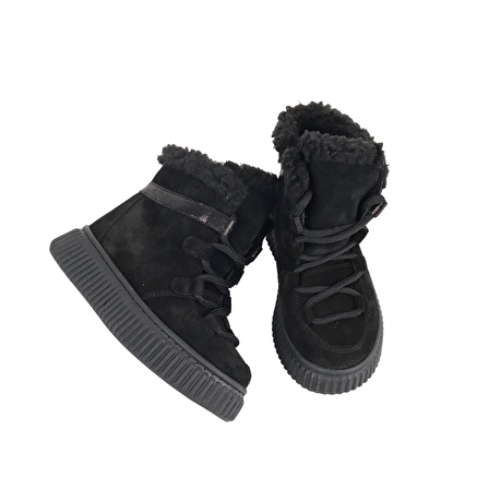 Adia Nubuk Peluş Kürklü Kız Çocuk Bot Siyah