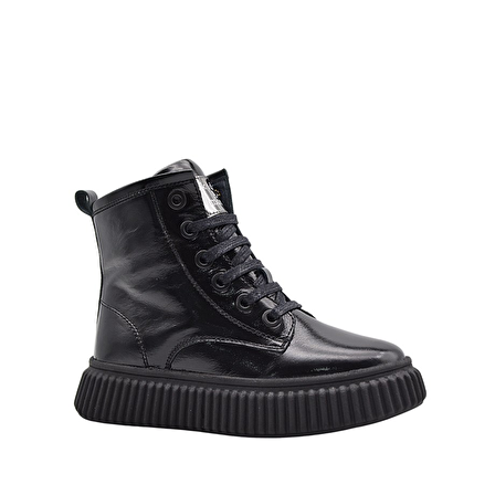 Lilly Bağcıklı Ve Fermuarlı Deri Kız Çocuk Bot Siyah