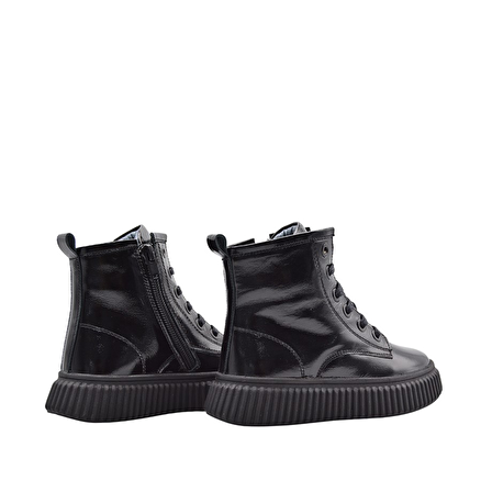 Lilly Bağcıklı Ve Fermuarlı Deri Kız Çocuk Bot Siyah