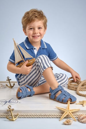 Leo Unisex Deri Çocuk Sandalet Kot Rengi