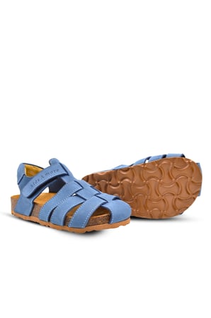 Leo Unisex Deri Çocuk Sandalet Kot Rengi